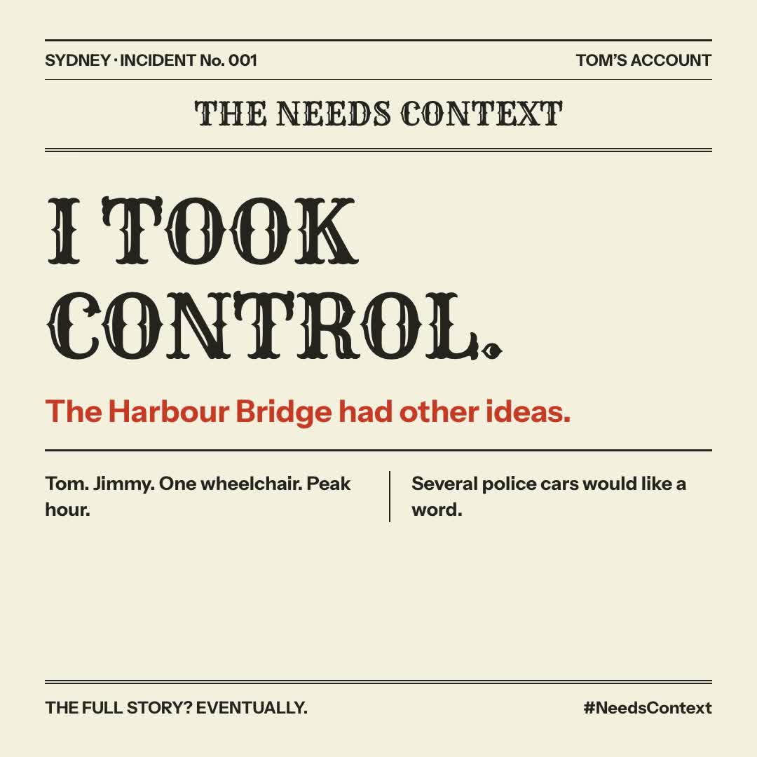 Newspaper-style poster for the captioned Harbour Bridge teaser.